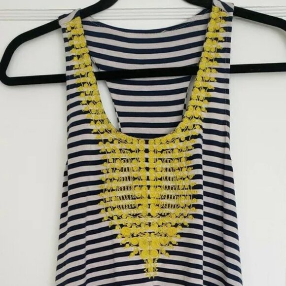 THML Anthropologie navy white striped tank top with yellow embroidery MED - Picture 2 of 7